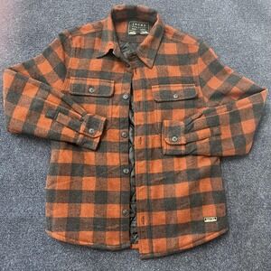 JACHS New York Jacket Mens Medium Orange Buffalo Plaid Quilted Flannel Shacket